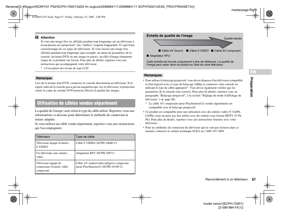 Utilisation de câbles vendus séparément | Sony NOT SCPH-70001 User Manual | Page 67 / 172