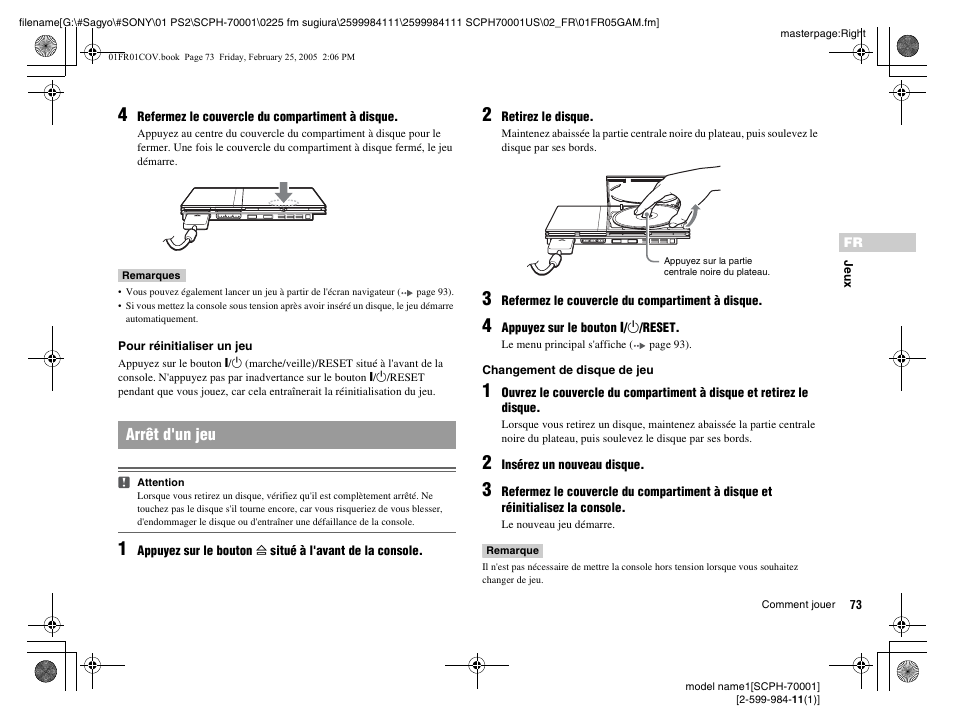 Arrêt d'un jeu | Sony NOT SCPH-70001 User Manual | Page 73 / 172