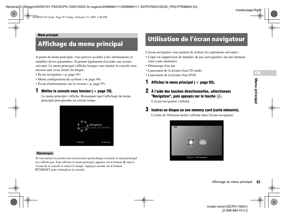Menu principal | Sony NOT SCPH-70001 User Manual | Page 93 / 172