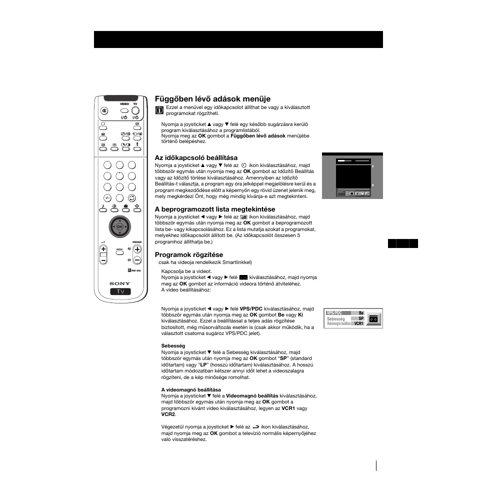 Függőben lévő adások menüje, 123 hu, Az időkapcsoló beállítása | A beprogramozott lista megtekintése, Programok rögzítése, Nextview | Sony KP-53PS1K User Manual | Page 119 / 187