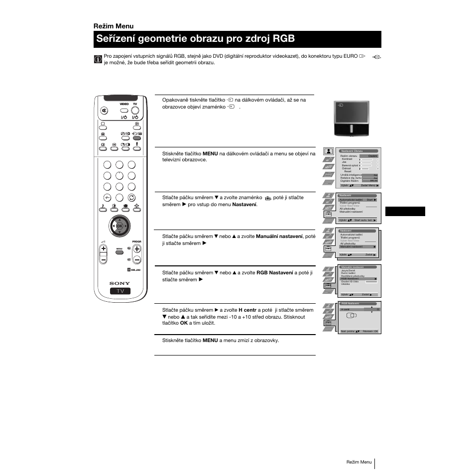 Seřízení geometrie obrazu pro zdroj rgb | Sony KP-53PS1K User Manual | Page 51 / 187