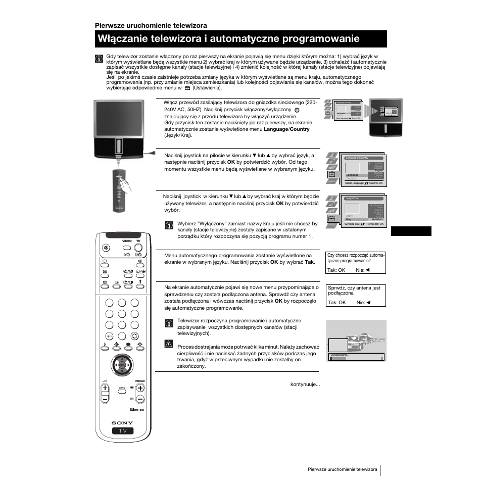 Włączanie telewizora i automatyczne programowanie, 71 pl pierwsze uruchomienie telewizora | Sony KP-53PS1K User Manual | Page 68 / 187