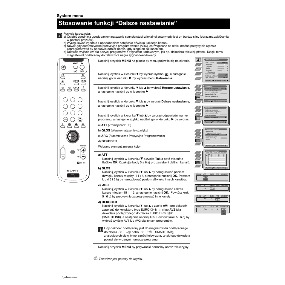 Stosowanie funkcji “dalsze nastawianie, System menu | Sony KP-53PS1K User Manual | Page 79 / 187