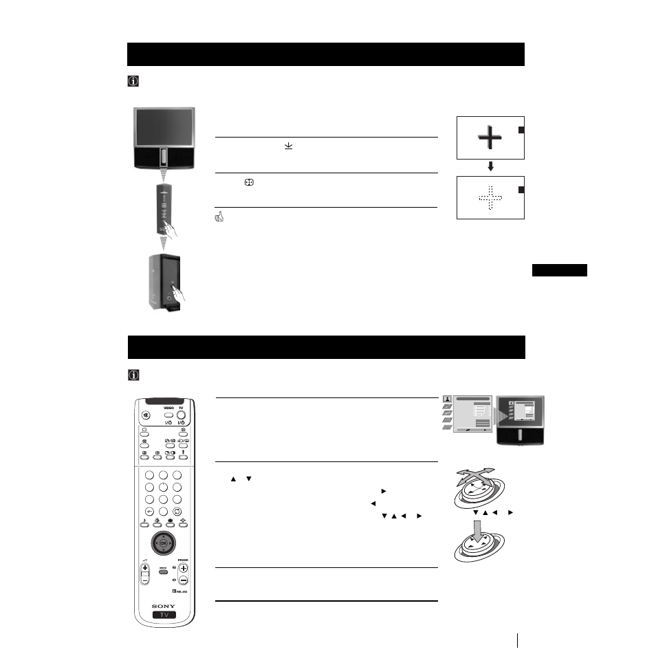 Adjusting colour registration (convergence), Introducing the menu system, Auto converge the red, green, and blue lines 1 | Sony KP-53PS1K User Manual | Page 8 / 187