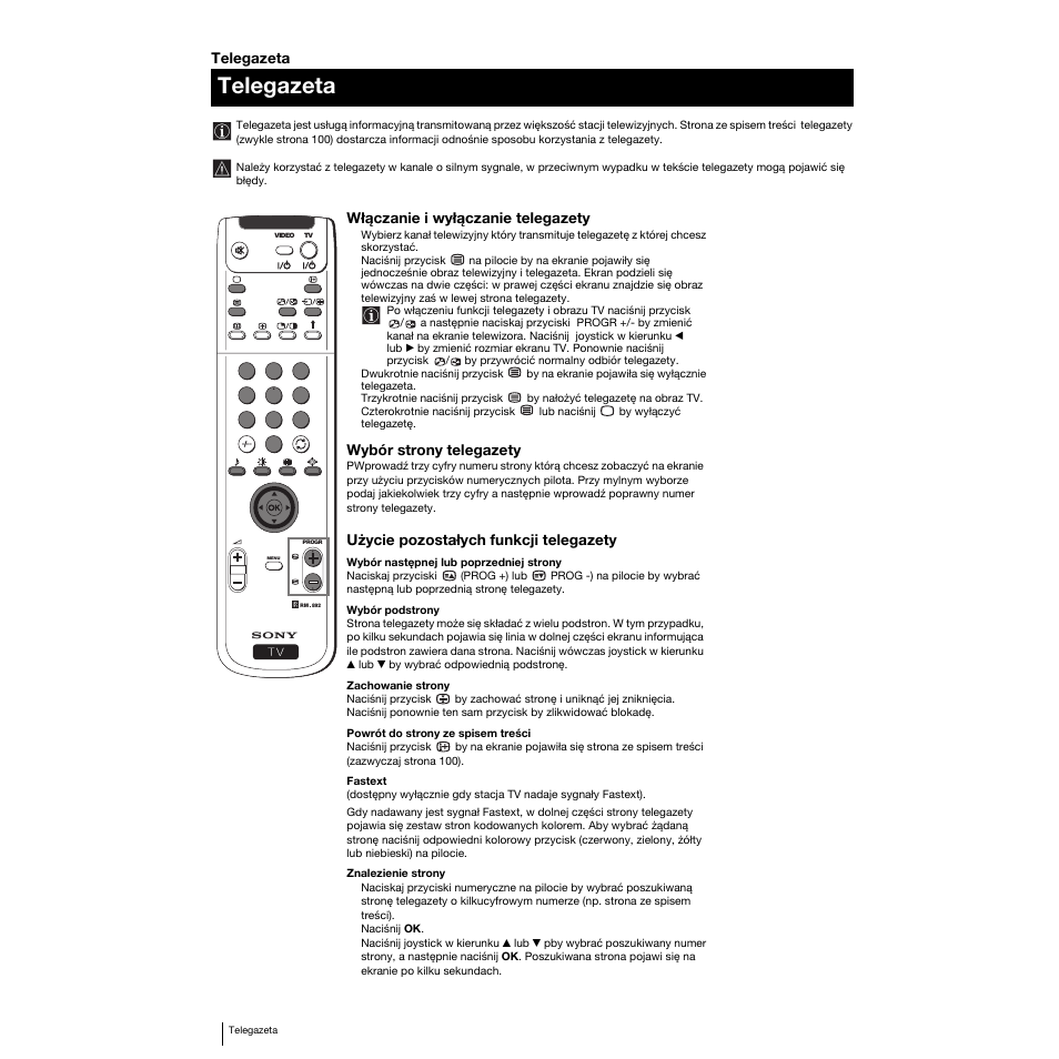 Telegazeta | Sony KP-53PS1K User Manual | Page 85 / 187