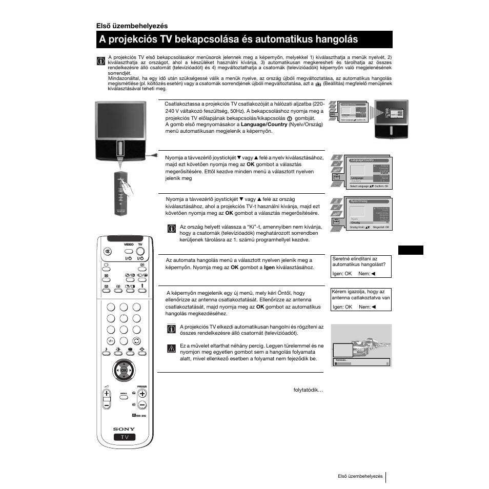 Hu első üzembehelyezés | Sony KP-53PS1K User Manual | Page 99 / 187