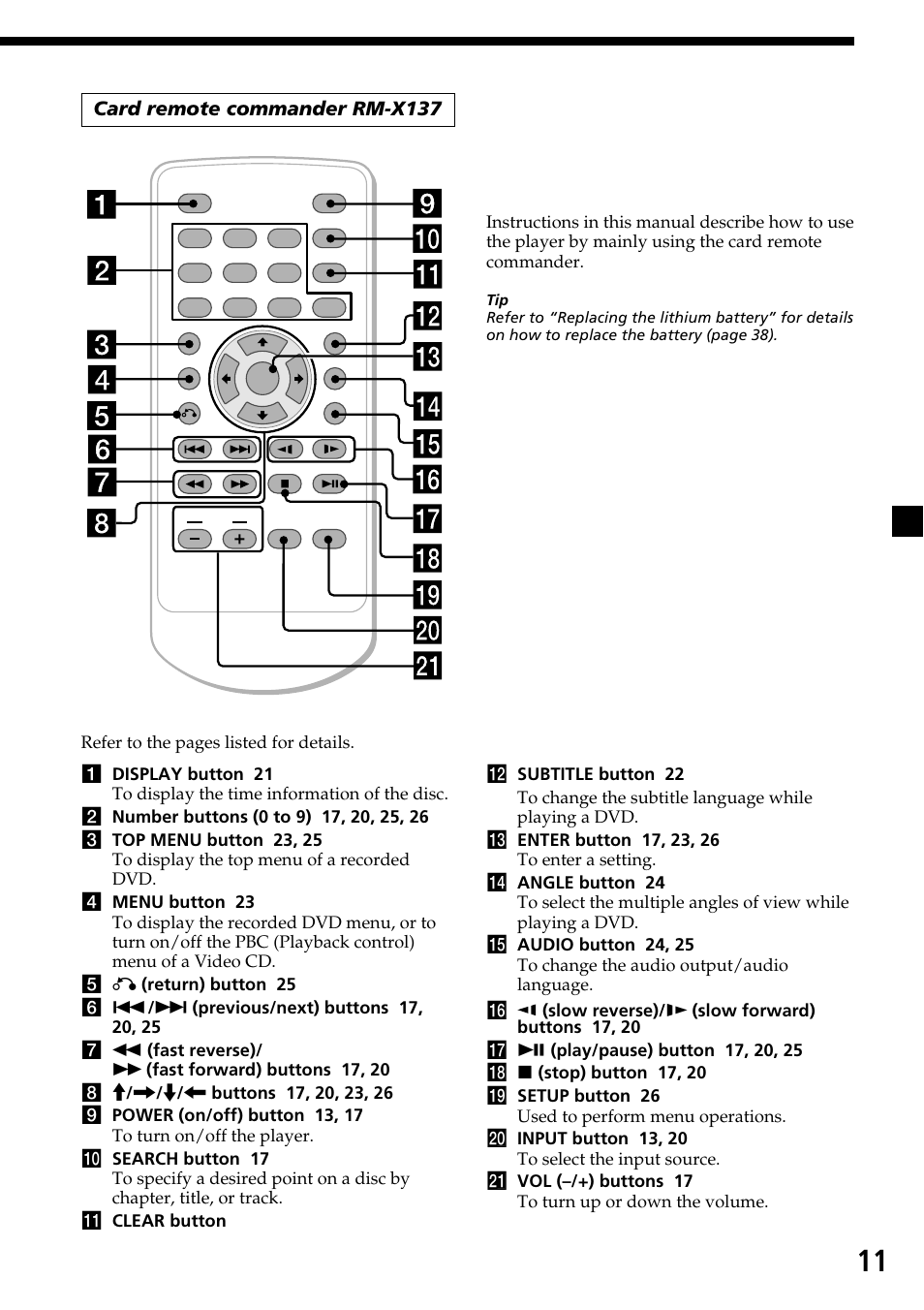 Card remote commander rm-x137 | Sony XVM-R90D User Manual | Page 11 / 140