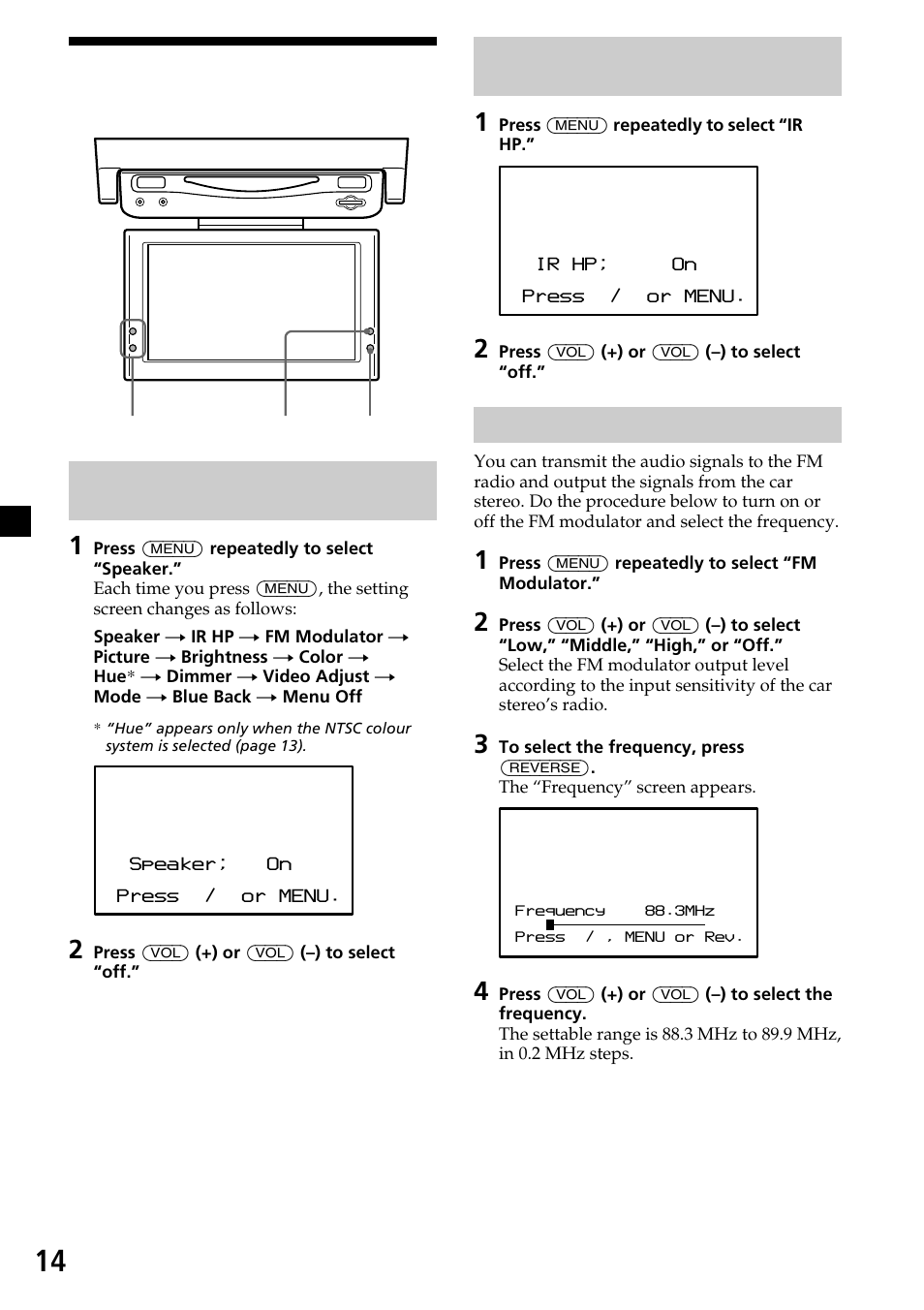 Changing the player and monitor settings, 14 changing the player and monitor settings | Sony XVM-R90D User Manual | Page 14 / 140