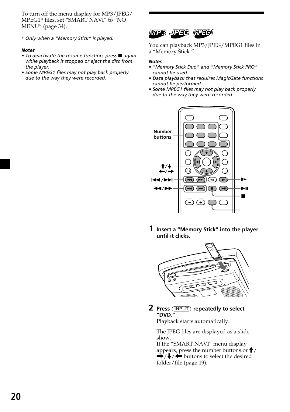 Playing a “memory stick | Sony XVM-R90D User Manual | Page 20 / 140