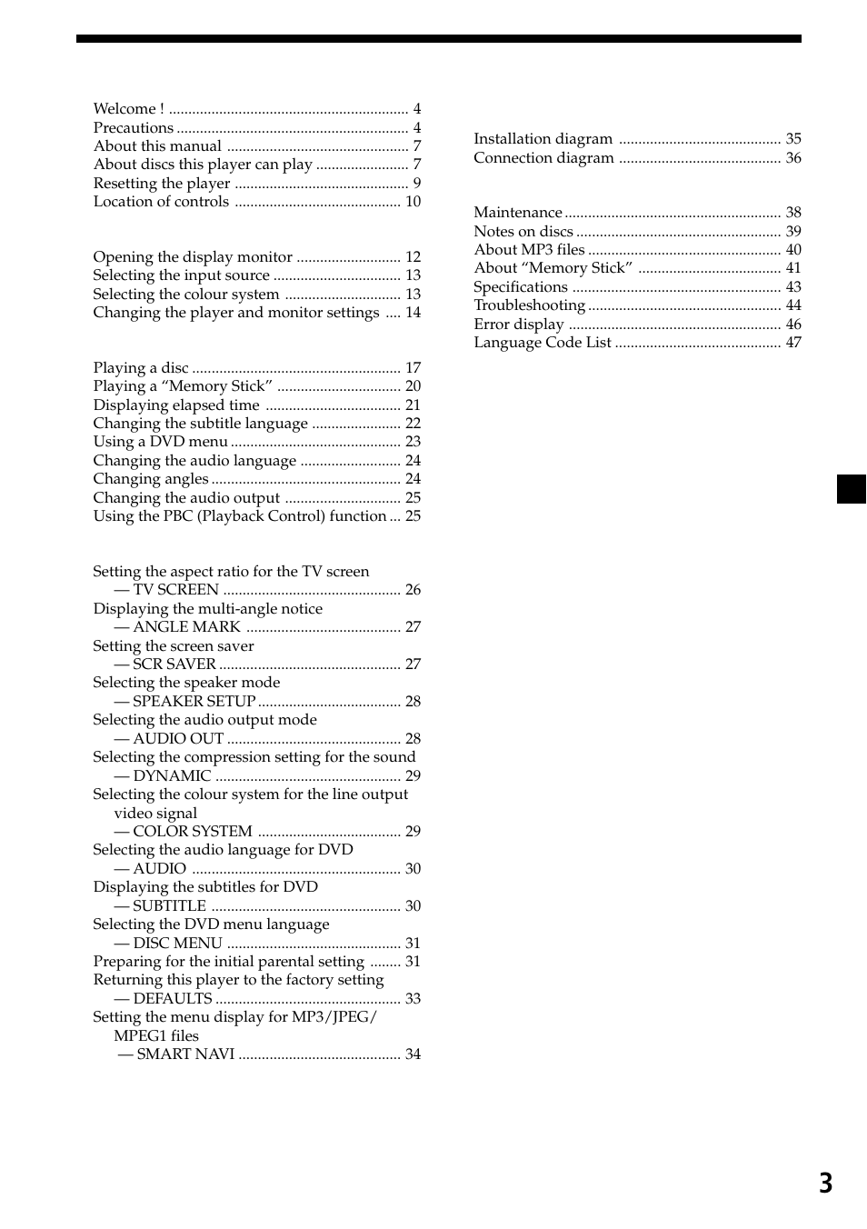 3table of contents, Operation for monitor, Various playback | Changing setup, Connections, Additional information | Sony XVM-R90D User Manual | Page 3 / 140