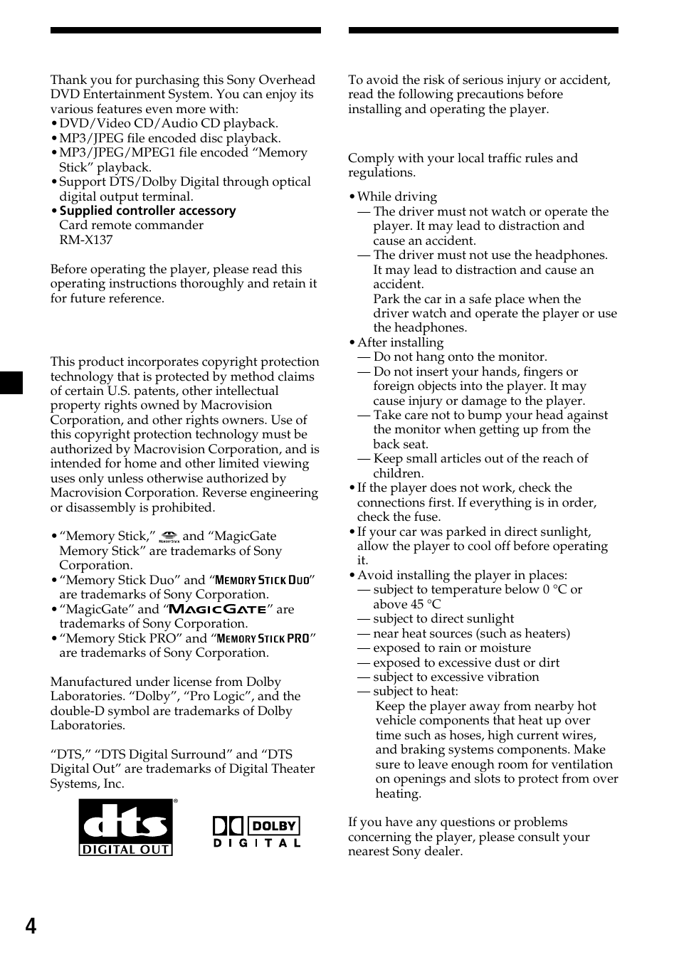 Welcome, Precautions, 4precautions | Sony XVM-R90D User Manual | Page 4 / 140