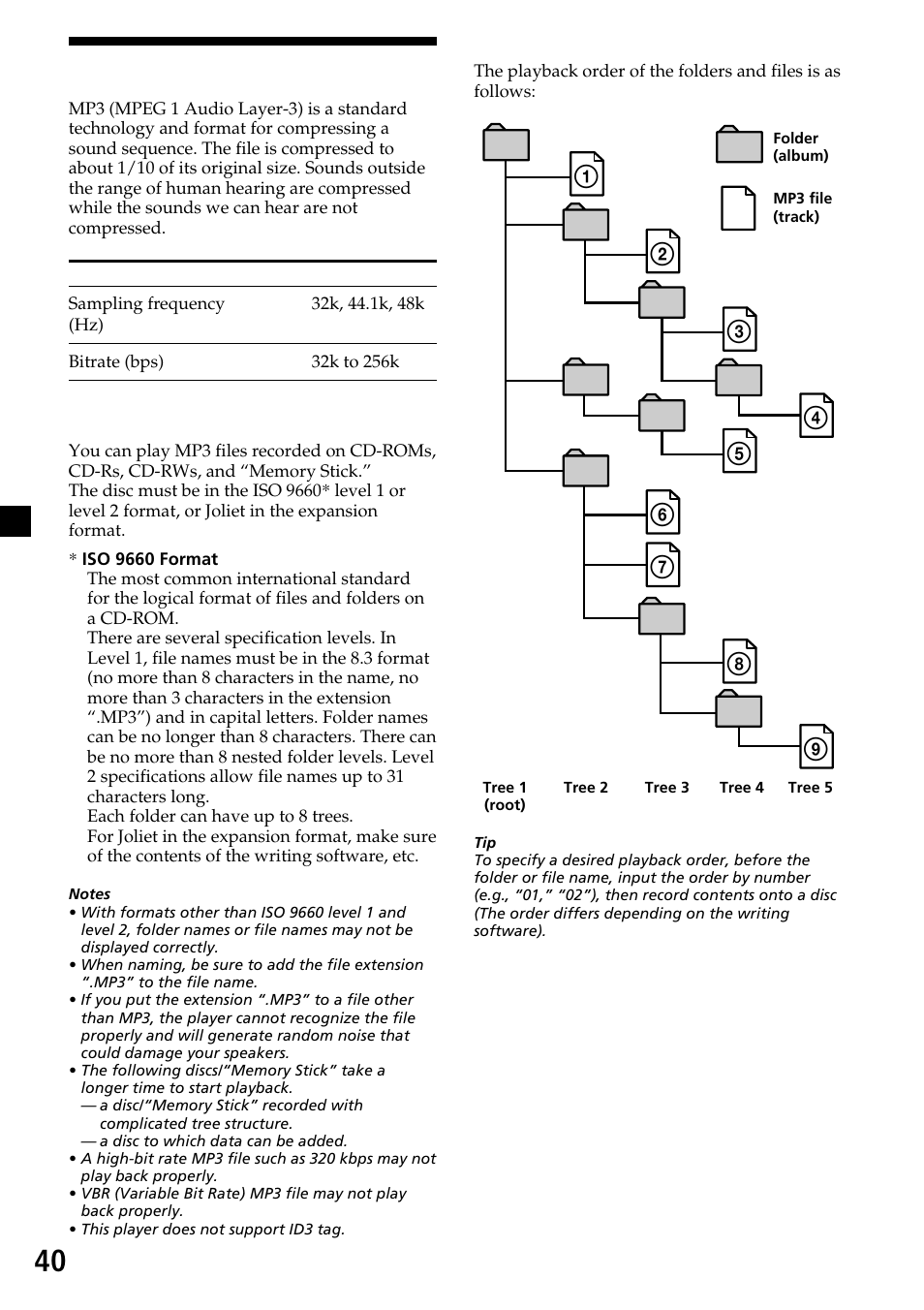 About mp3 files, 40 about mp3 files | Sony XVM-R90D User Manual | Page 40 / 140