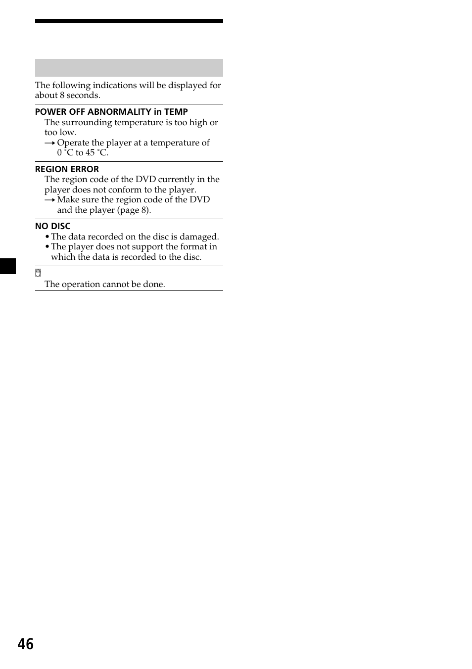 Error display, 46 error display | Sony XVM-R90D User Manual | Page 46 / 140