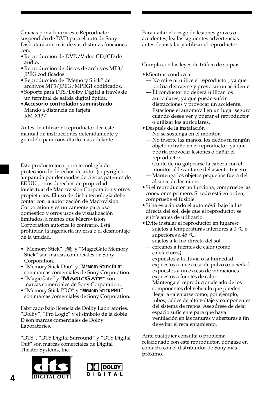 4bienvenido, Precauciones | Sony XVM-R90D User Manual | Page 50 / 140