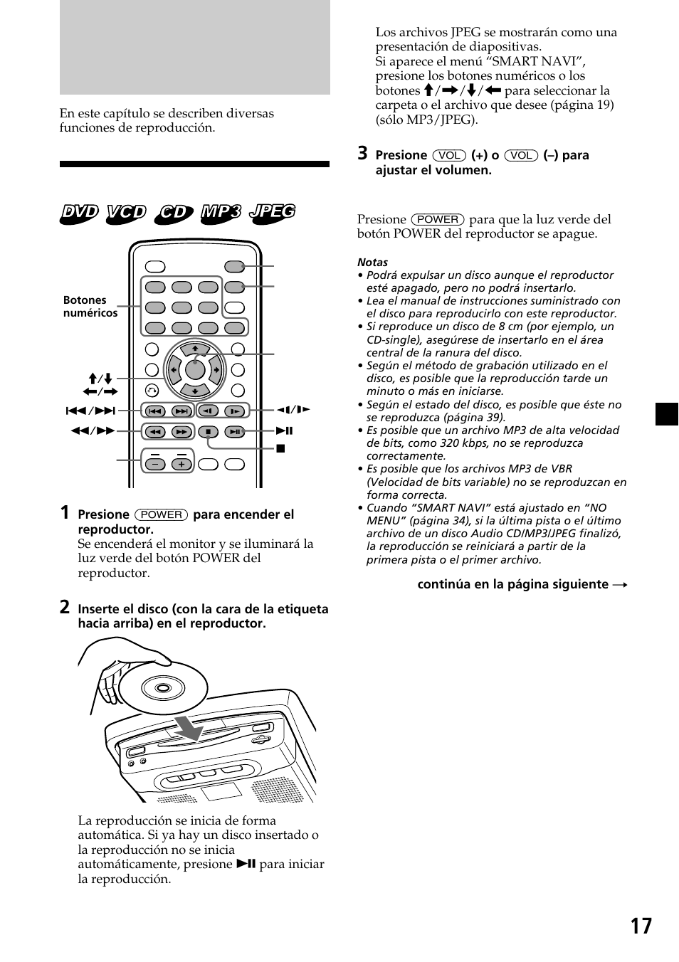 Diversas funciones de reproducción, Reproducción de discos, Para desconectar la alimentación | Continúa en la página siguiente t | Sony XVM-R90D User Manual | Page 63 / 140