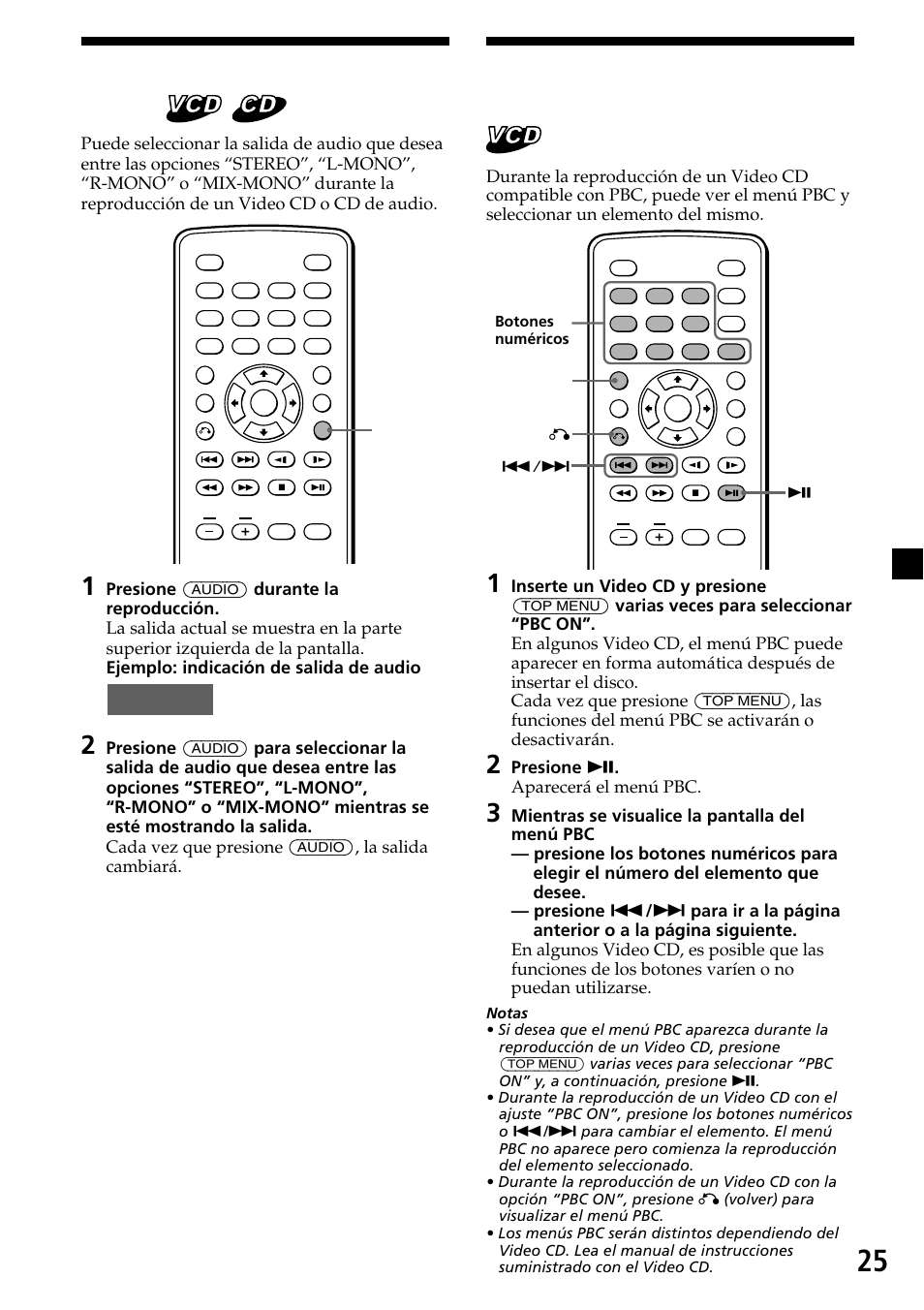25 uso de la función pbc (control de reproducción), Cambio de la salida de audio, L - m o n o | Presione u . aparecerá el menú pbc | Sony XVM-R90D User Manual | Page 71 / 140