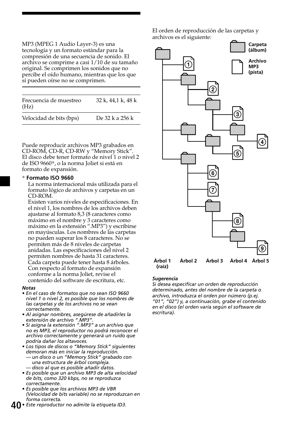 40 acerca de los archivos mp3 | Sony XVM-R90D User Manual | Page 86 / 140