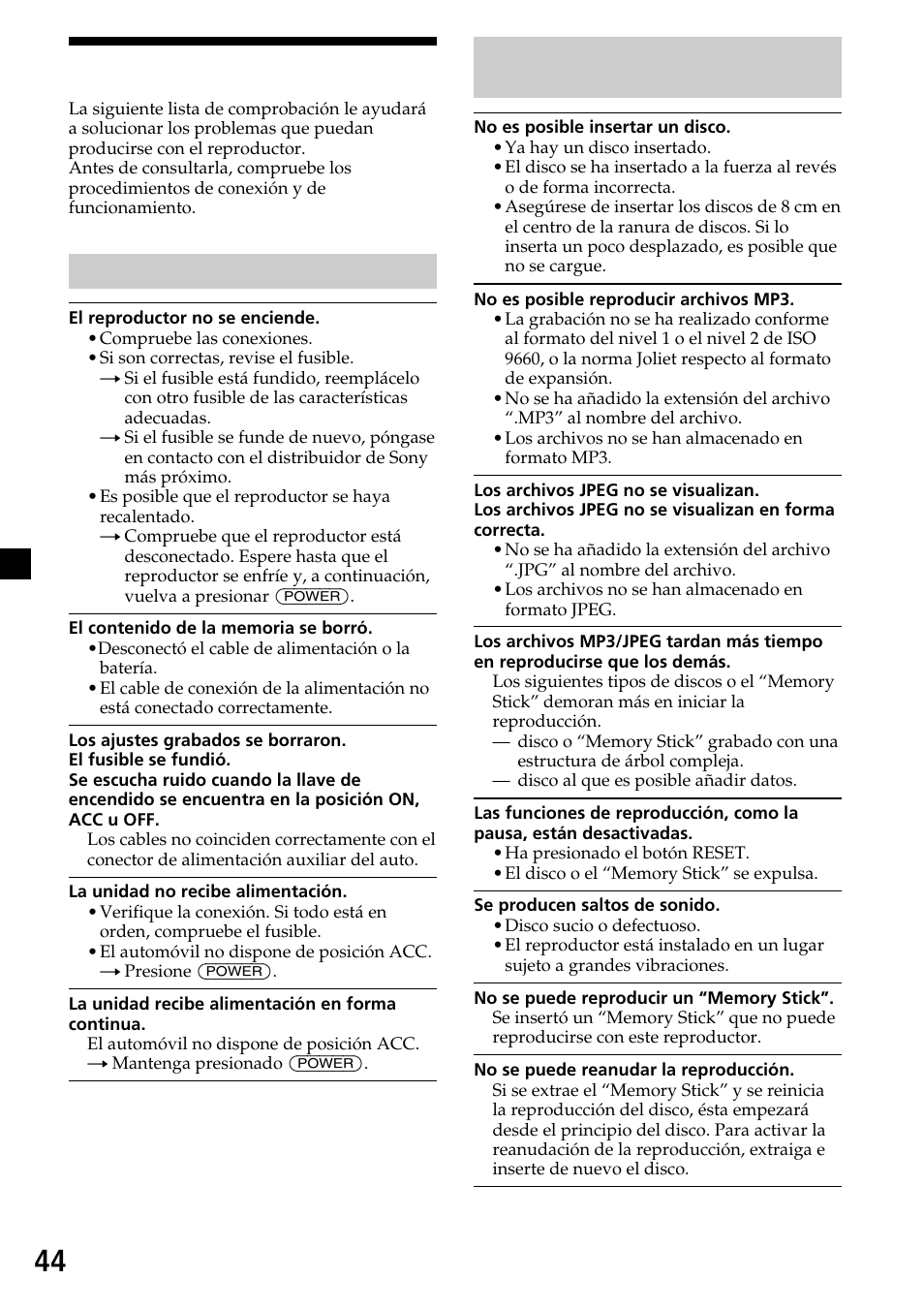 44 solución de problemas | Sony XVM-R90D User Manual | Page 90 / 140