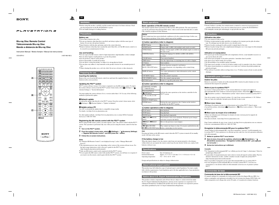 Sony CECHZR1U User Manual | 2 pages