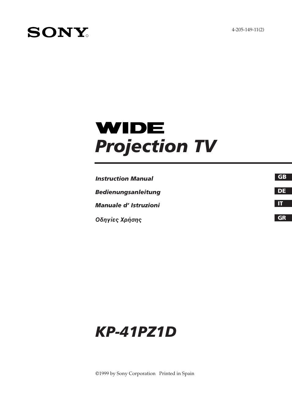 Sony KP-41PZ1D User Manual | 135 pages