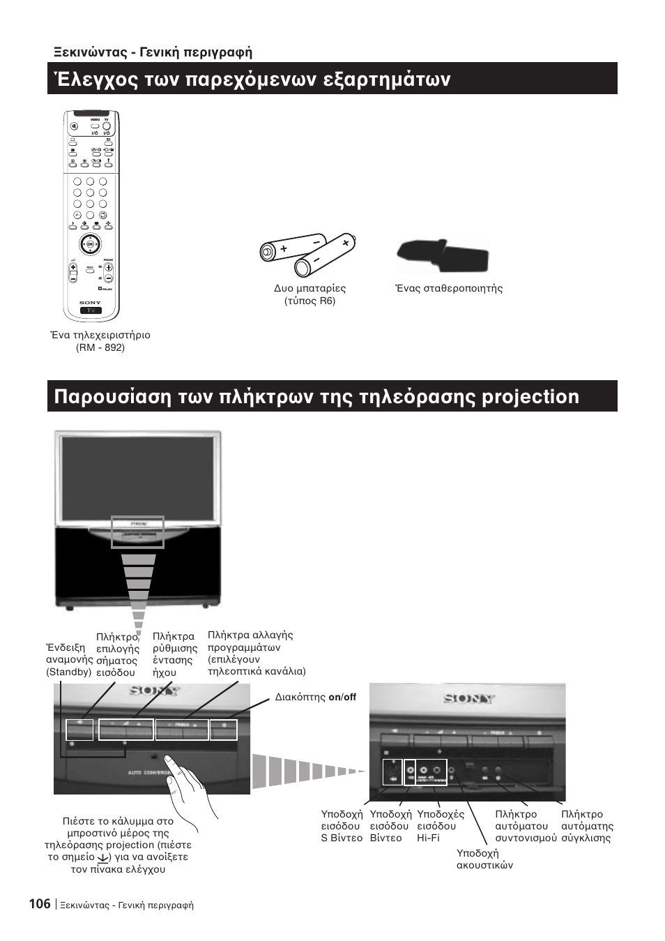 106 εκινώντας - γενική περιγρα ή | Sony KP-41PZ1D User Manual | Page 106 / 135