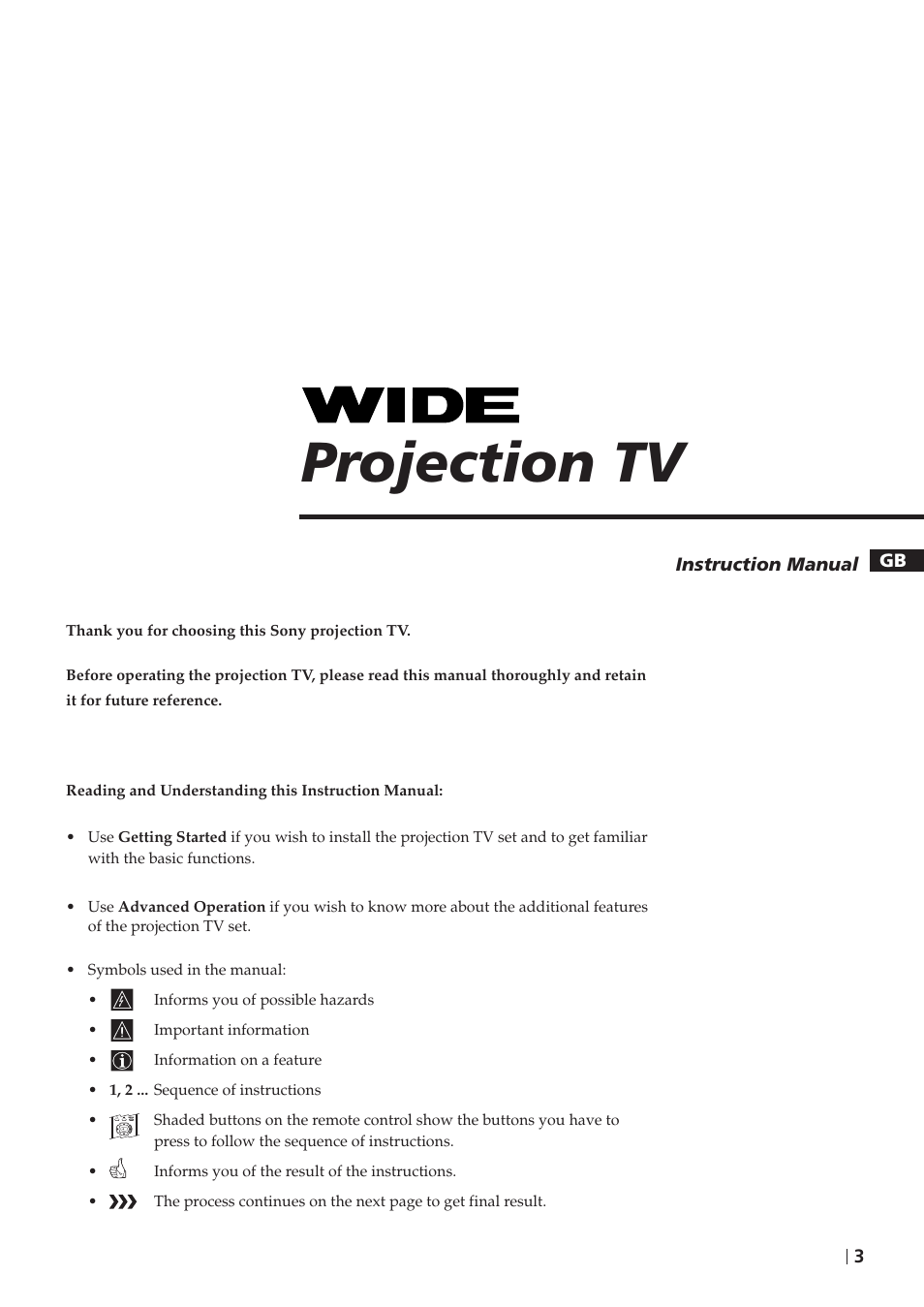 Projection tv | Sony KP-41PZ1D User Manual | Page 3 / 135