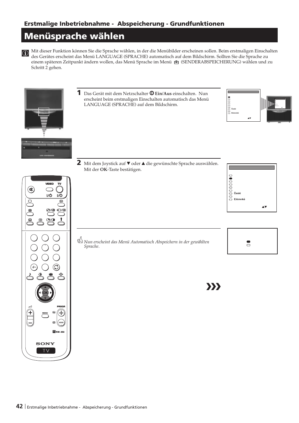 Menüsprache wählen | Sony KP-41PZ1D User Manual | Page 42 / 135