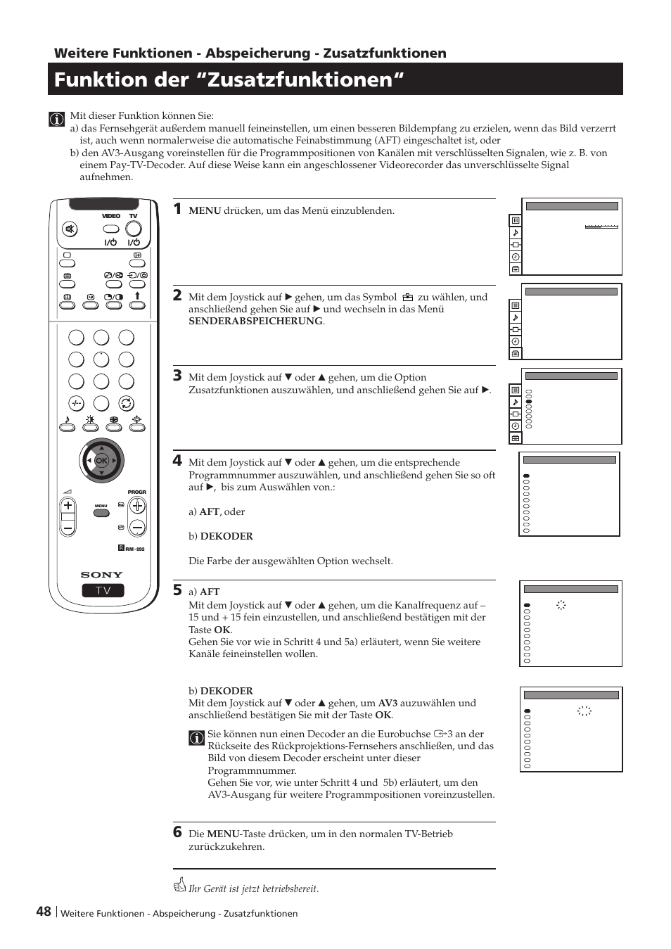 Funktion der “zusatzfunktionen | Sony KP-41PZ1D User Manual | Page 48 / 135