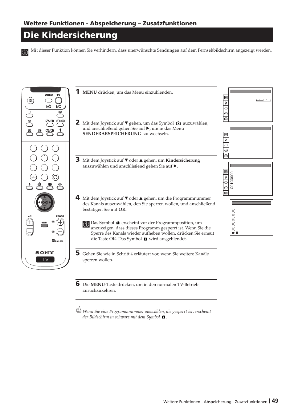 Die kindersicherung | Sony KP-41PZ1D User Manual | Page 49 / 135