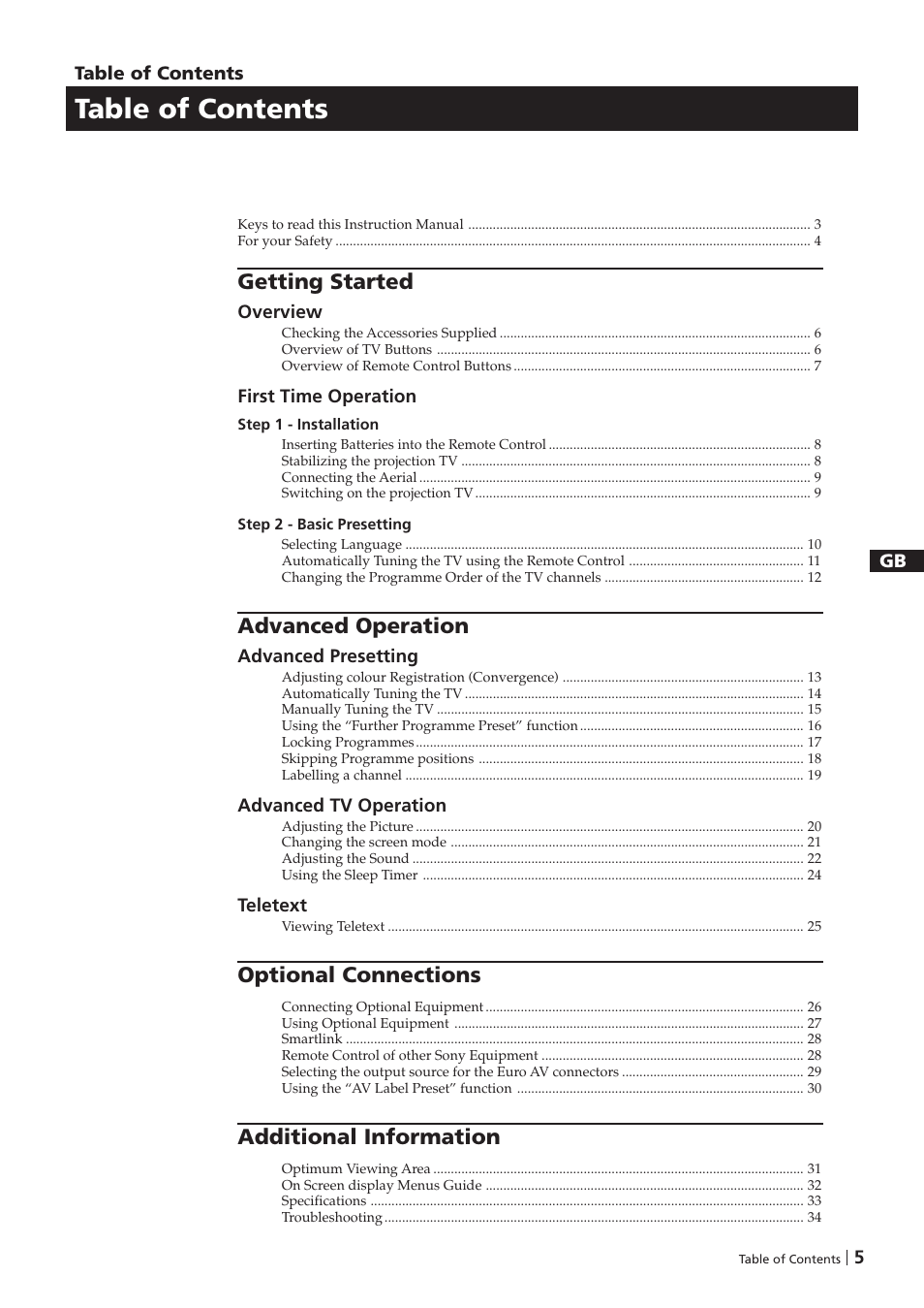 Sony KP-41PZ1D User Manual | Page 5 / 135