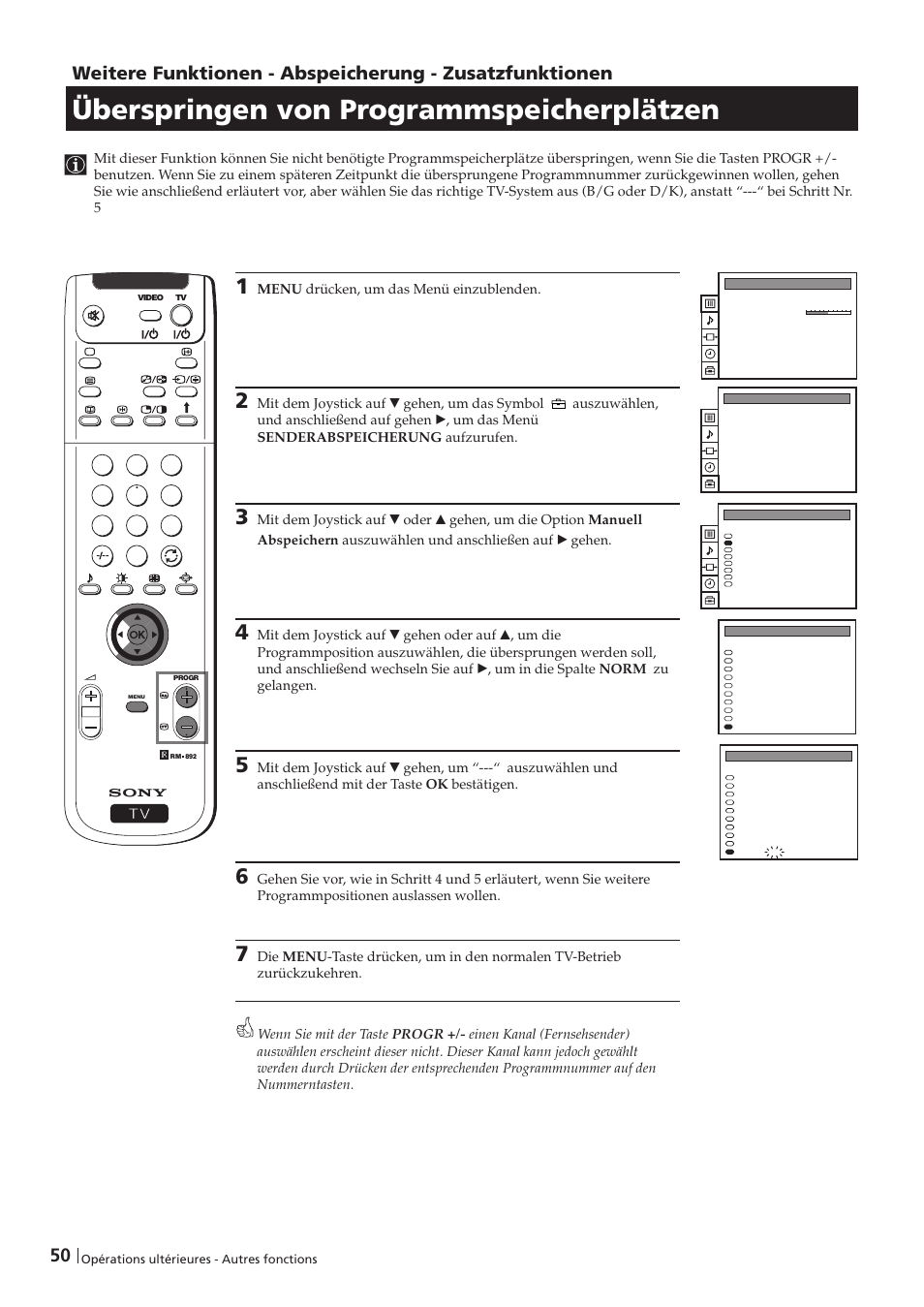 Überspringen von programmspeicherplätzen | Sony KP-41PZ1D User Manual | Page 50 / 135