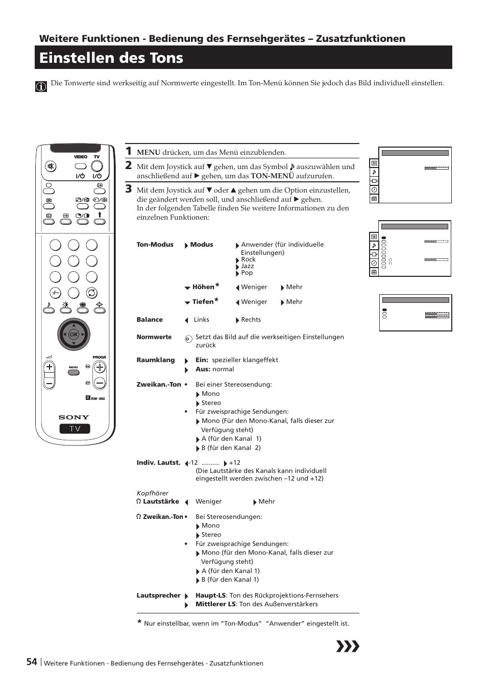 Einstellen des tons | Sony KP-41PZ1D User Manual | Page 54 / 135