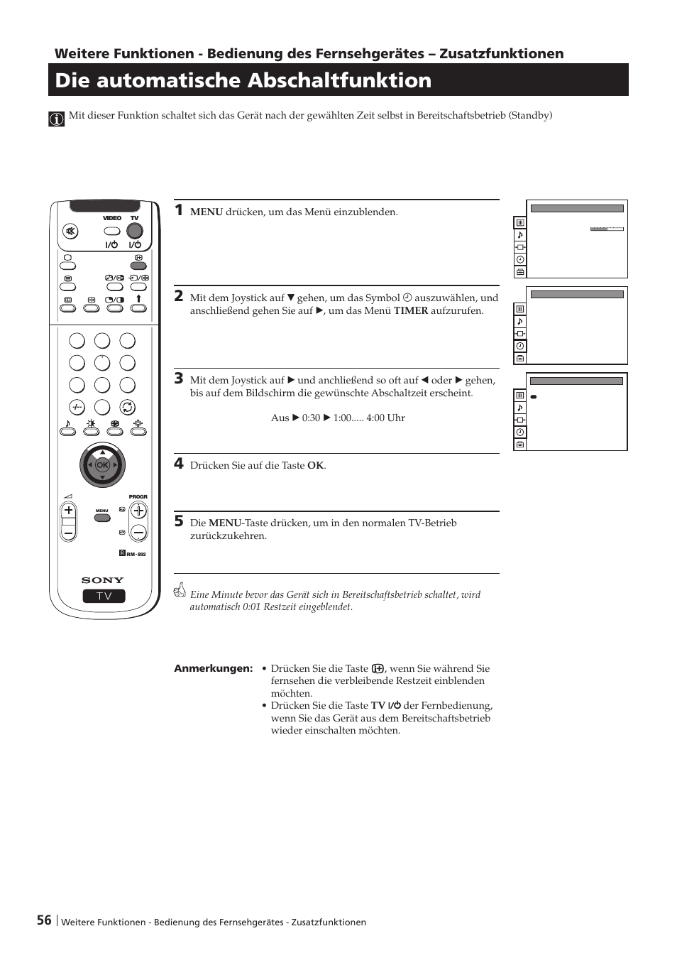Die automatische abschaltfunktion | Sony KP-41PZ1D User Manual | Page 56 / 135