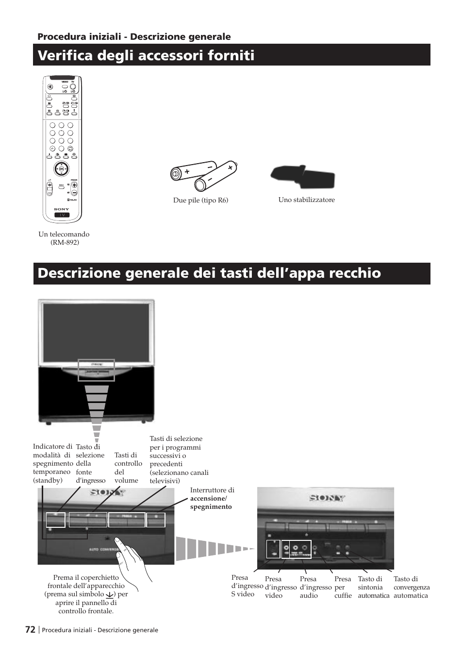 72 procedura iniziali - descrizione generale | Sony KP-41PZ1D User Manual | Page 72 / 135