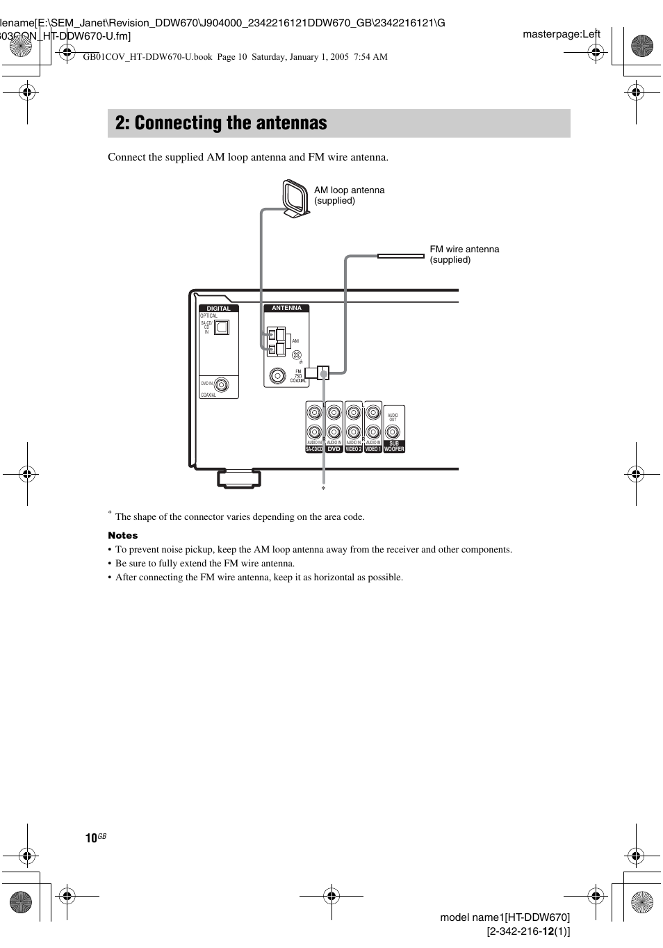 Connecting the antennas | Sony HTDDW670 User Manual | Page 10 / 44