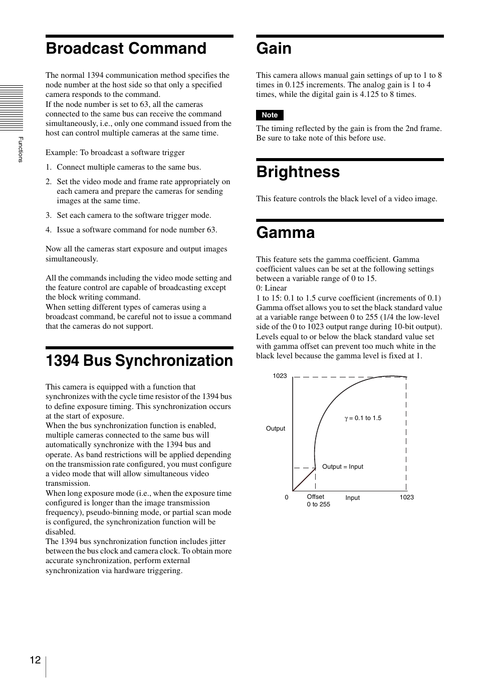 Broadcast command, 1394 bus synchronization, Gain | Brightness, Gamma | Sony XCD-MV6 User Manual | Page 12 / 34