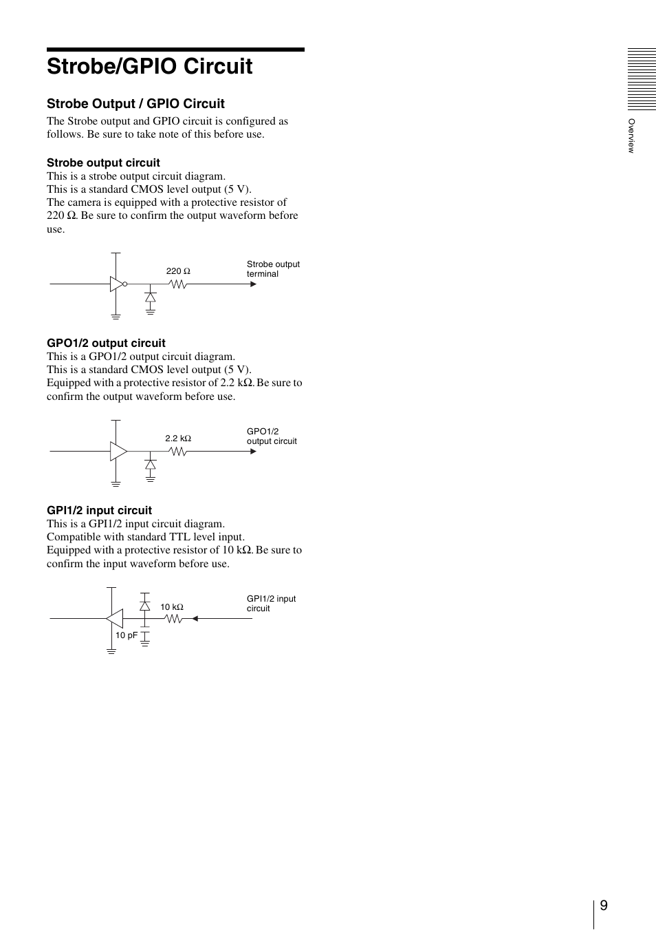 Strobe/gpio circuit, Strobe output / gpio circuit | Sony XCD-MV6 User Manual | Page 9 / 34