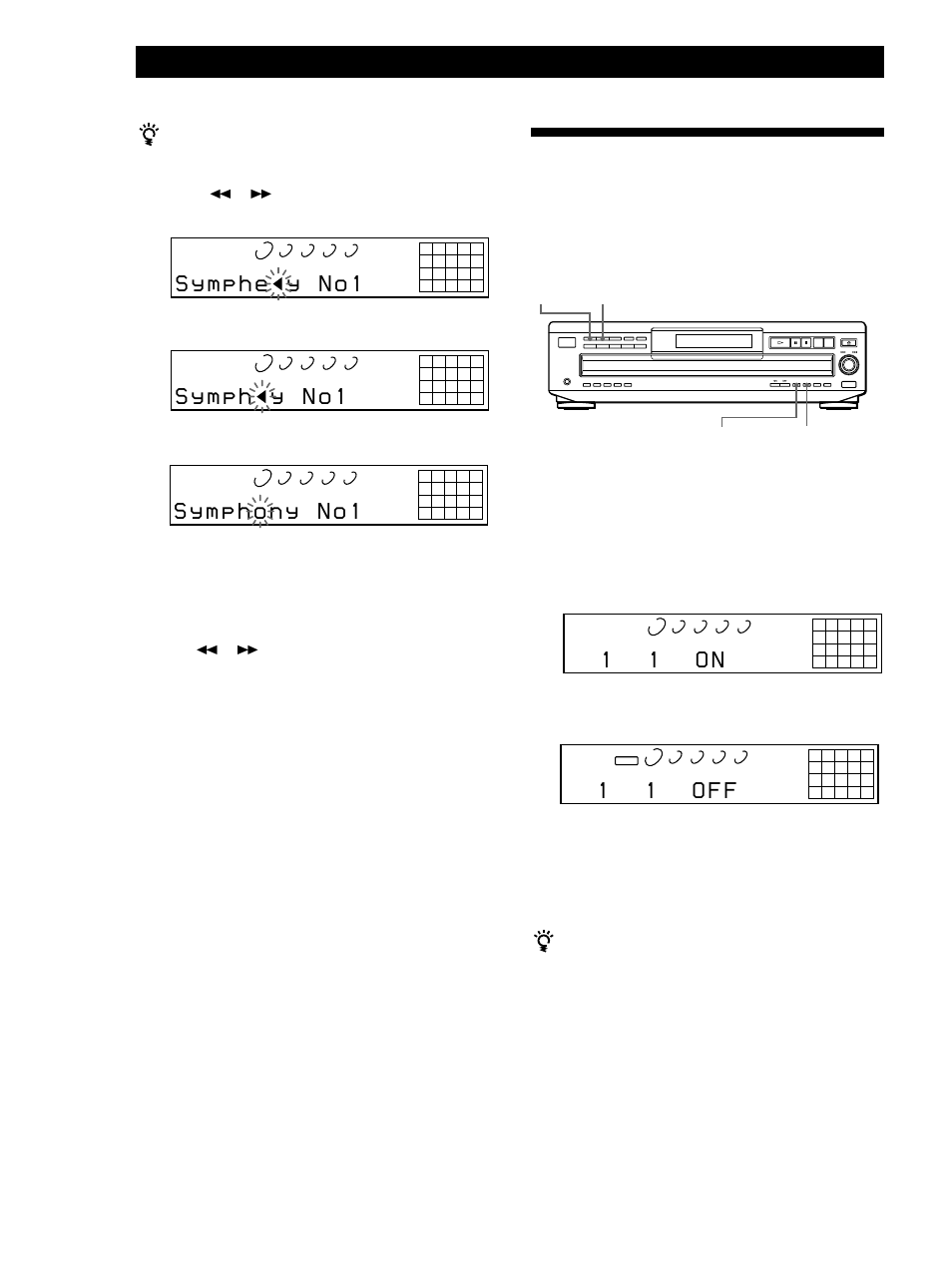 Storing specific tracks (delete bank), 1 1 o n, 1 1 o f f | Storing information about cds (custom files) | Sony CDP-CE535 User Manual | Page 26 / 116