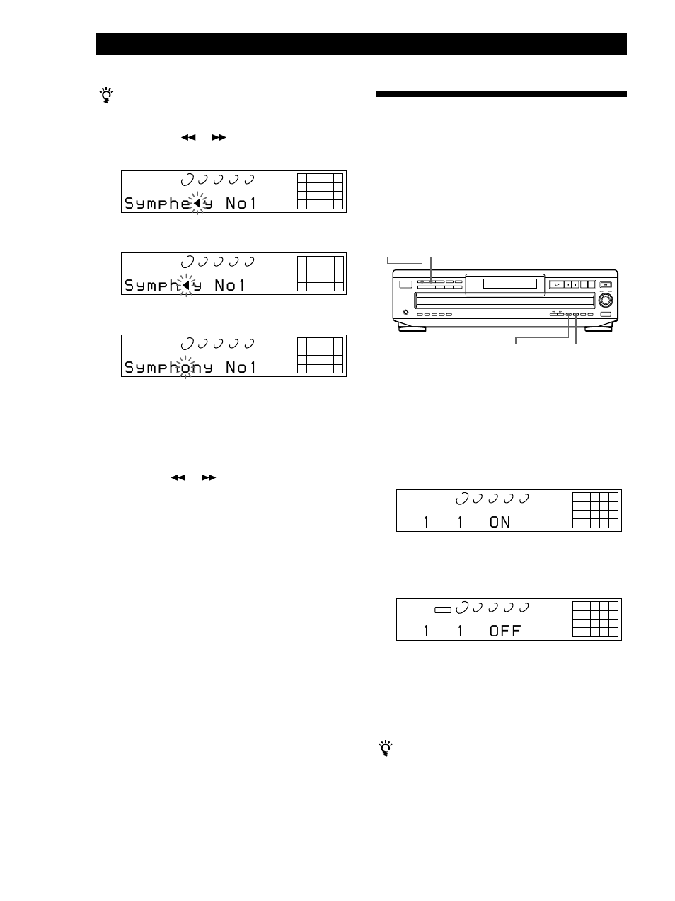 1 1 o n, 1 1 o f f, Suppression du mémo de disque 1 | Sony CDP-CE535 User Manual | Page 54 / 116