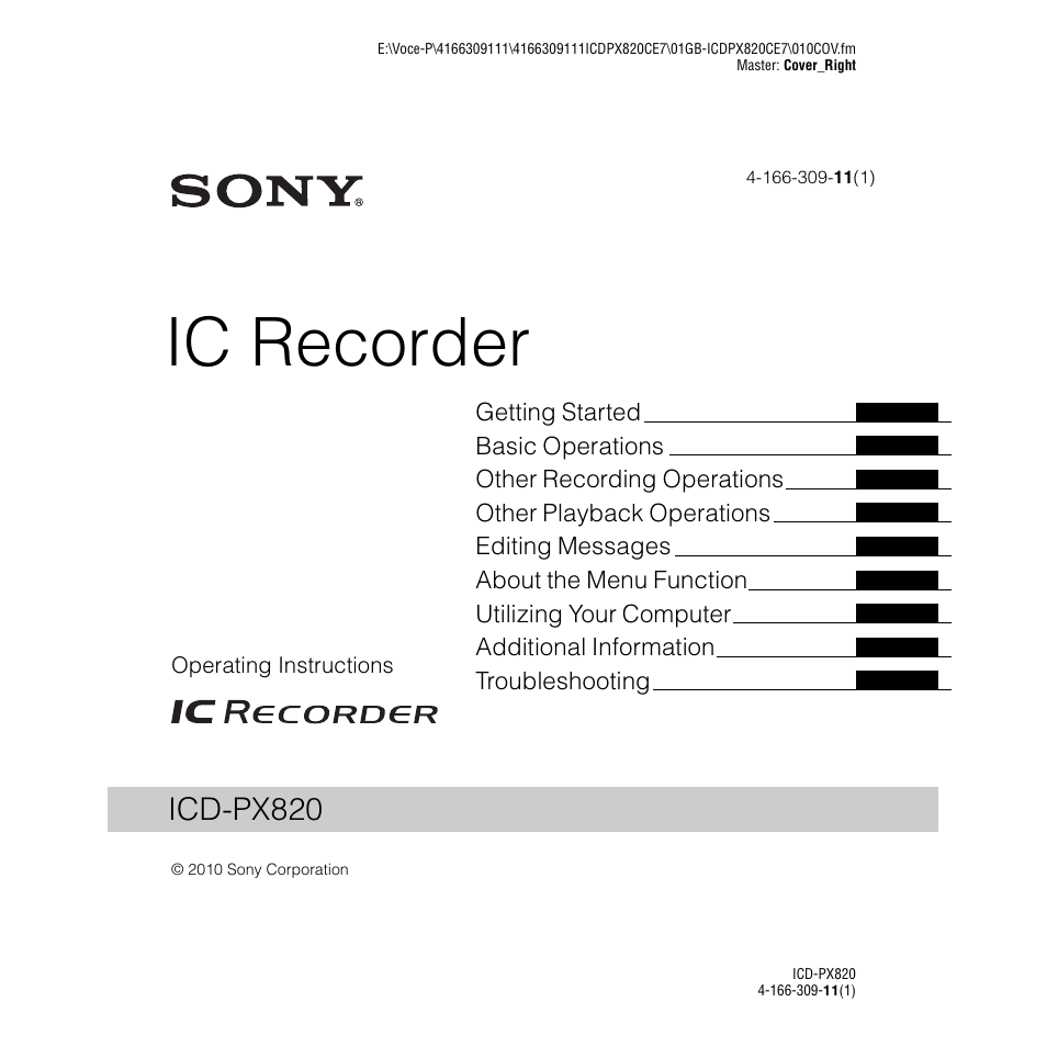 Sony 4-166-309-11(1) User Manual | 96 pages