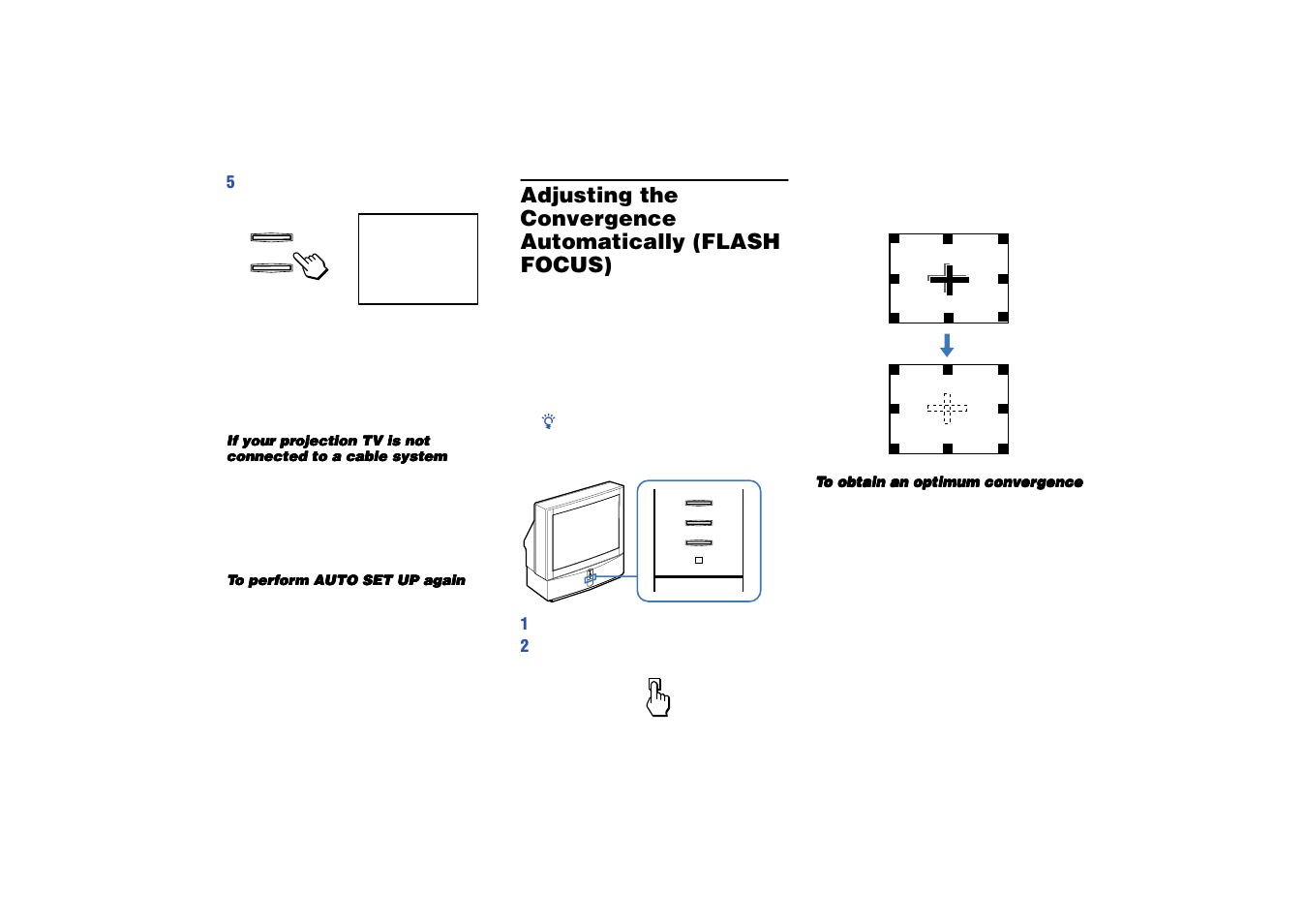 Adjusting the convergence automatically, Flash focus) | Sony KP 53HS10 User Manual | Page 28 / 66