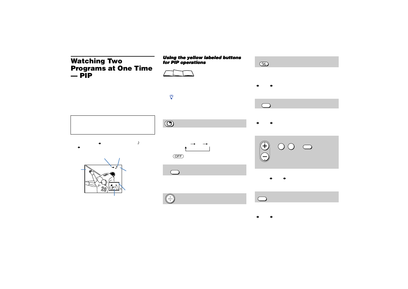 Watching two programs at one time — pip, Watching two programs at one time | Sony KP 53HS10 User Manual | Page 32 / 66