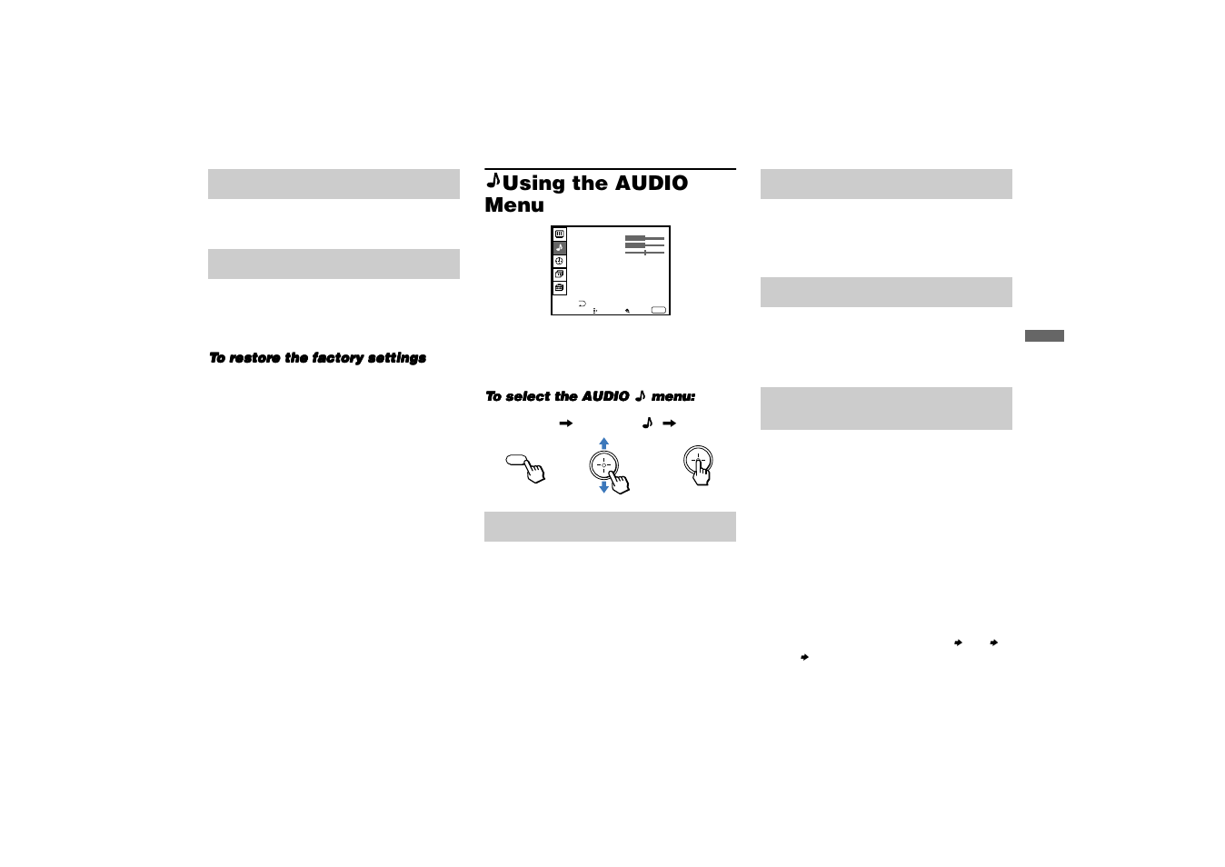 Using the audio menu | Sony KP 53HS10 User Manual | Page 39 / 66