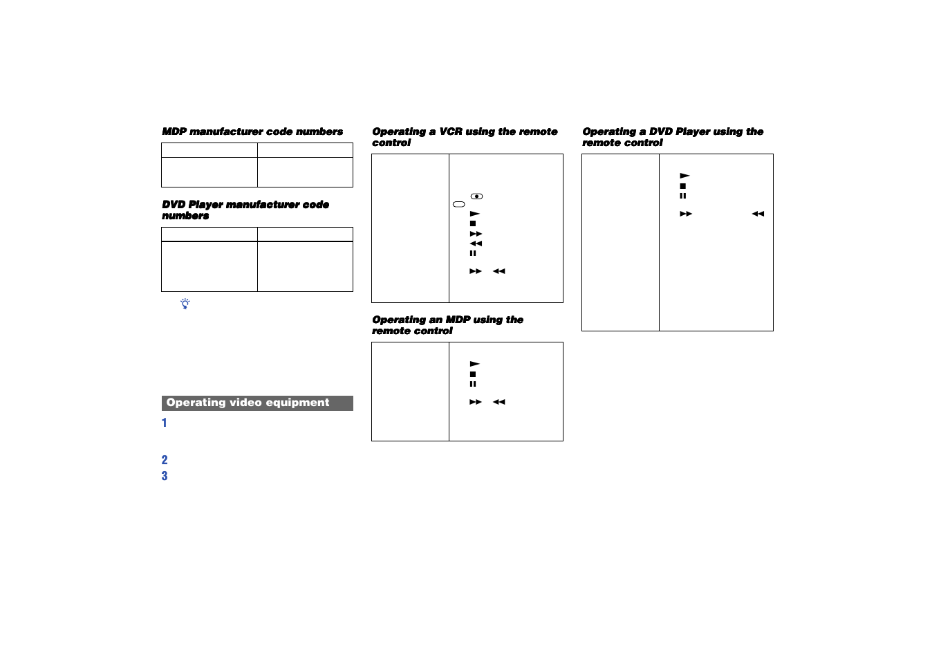 Operating video equipment | Sony KP 53HS10 User Manual | Page 58 / 66