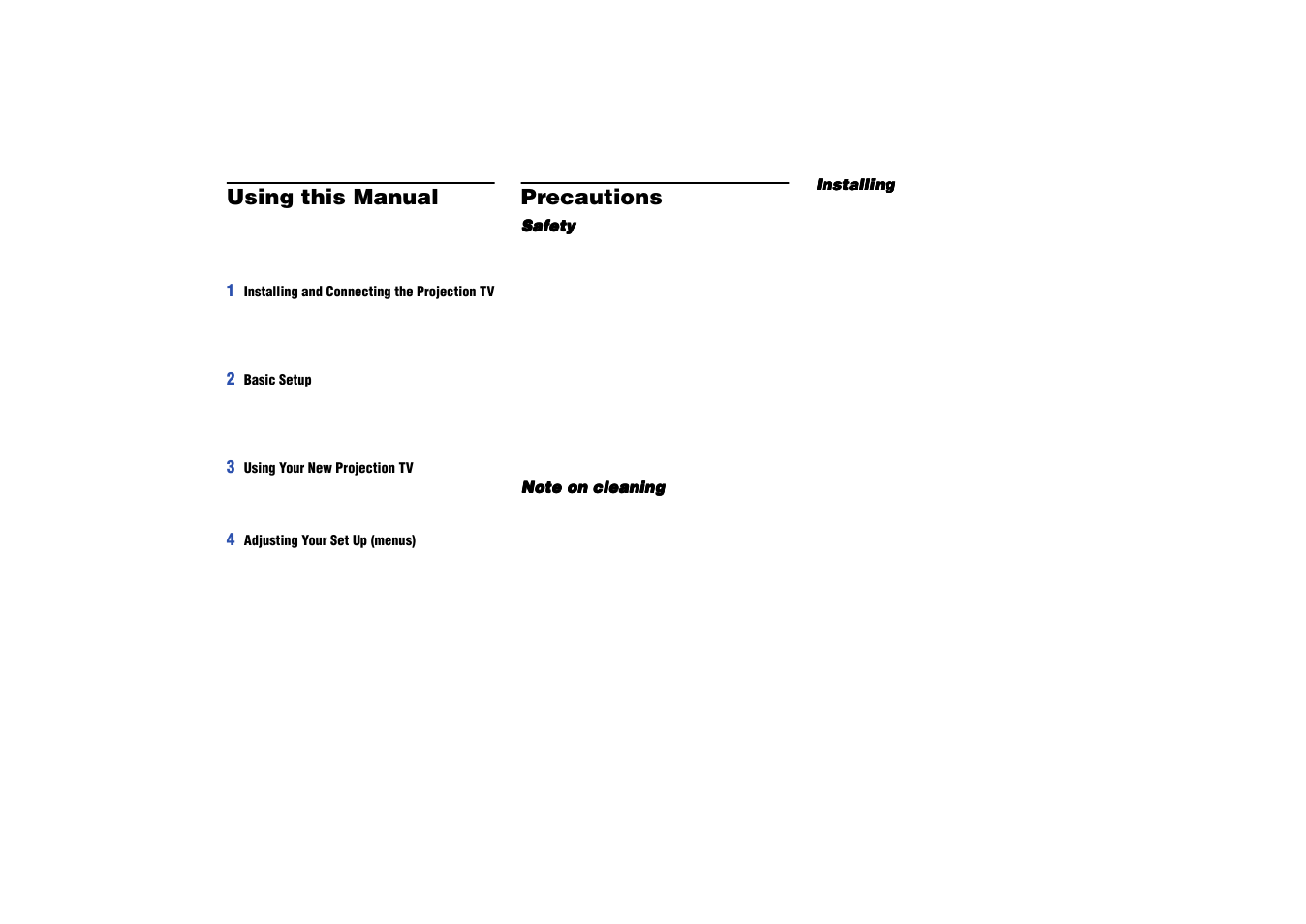 Using this manual, Precautions | Sony KP 53HS10 User Manual | Page 6 / 66