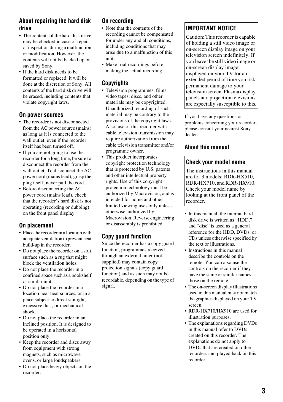 Sony RDR-HX510 User Manual | Page 3 / 116