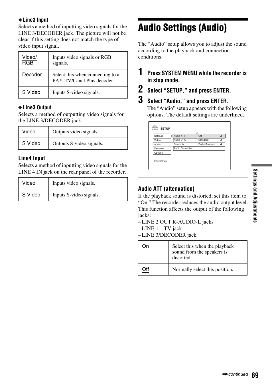 Audio settings (audio) | Sony RDR-HX510 User Manual | Page 89 / 116