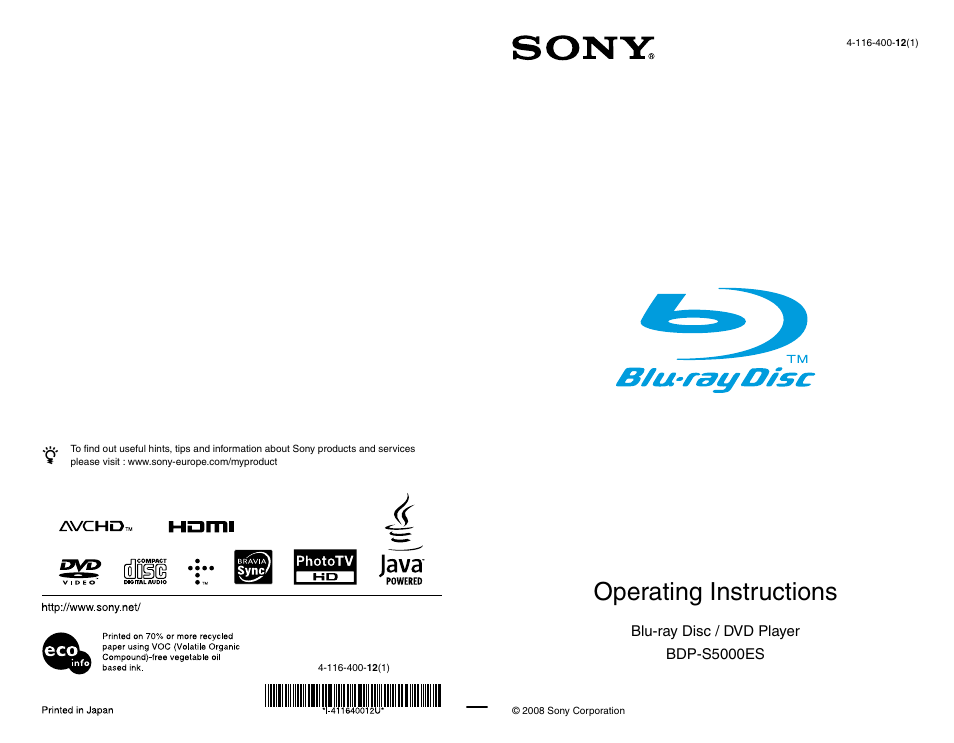 Sony BDP-S5000ES User Manual | 79 pages