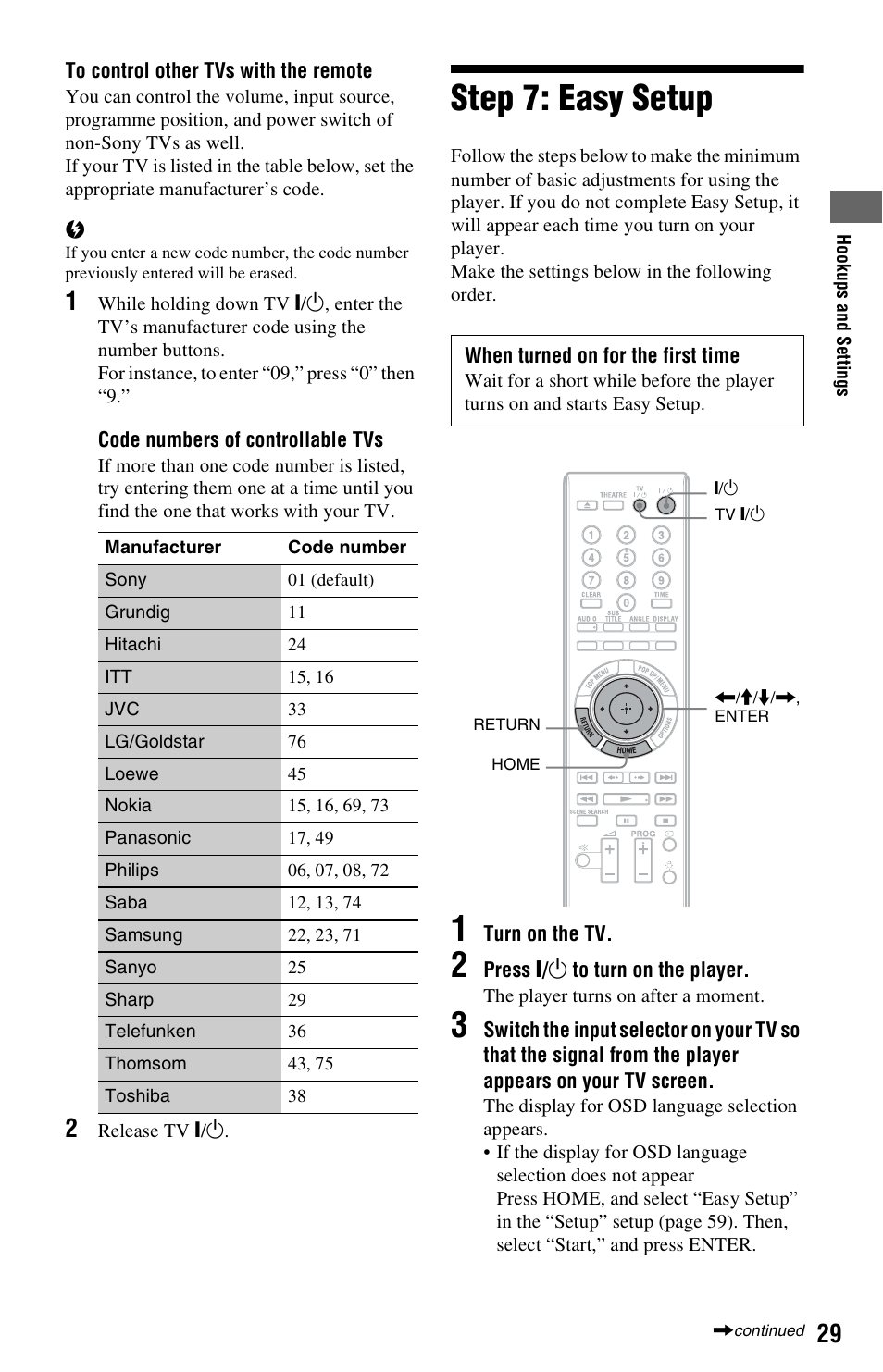 Step 7: easy setup | Sony BDP-S5000ES User Manual | Page 29 / 79
