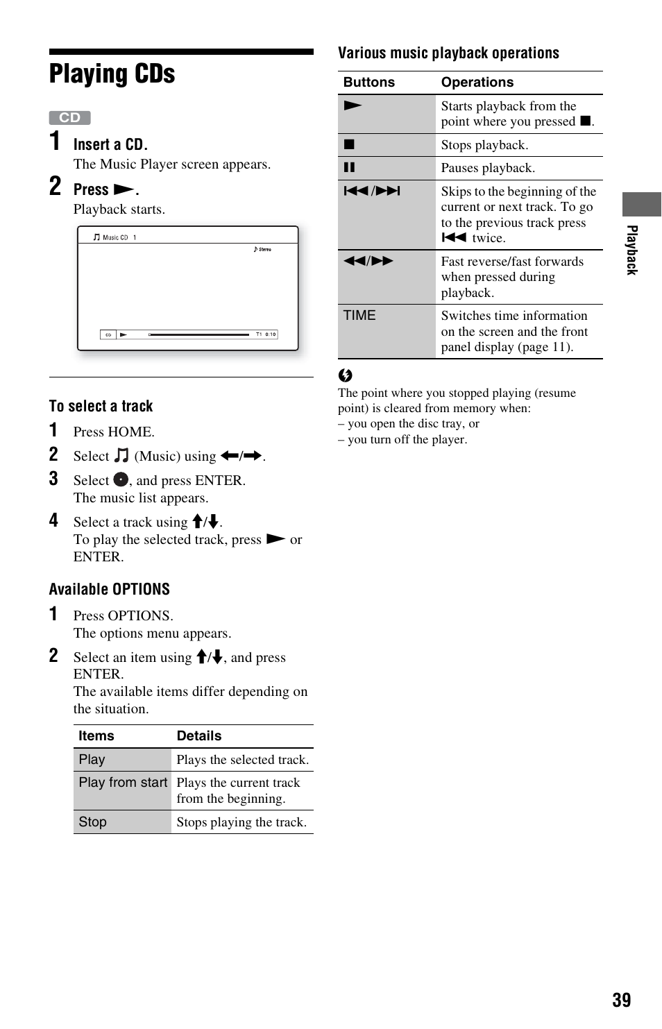 Playing cds, Playing cds 1 | Sony BDP-S5000ES User Manual | Page 39 / 79